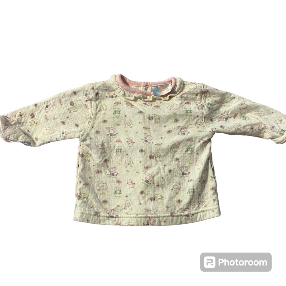 Kids Real Faith Baby Vintage Long Sleeve Top Ruffle Sleeves Bear Bunny Size 3-6M - Picture 1 of 6